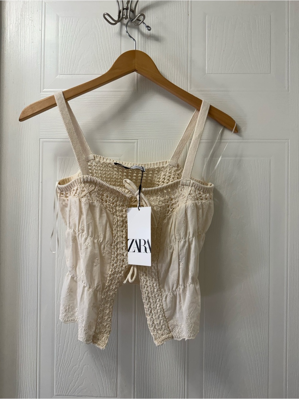 Zara Cream Crochet Tie-Front Camisole - Picture 4 of 10